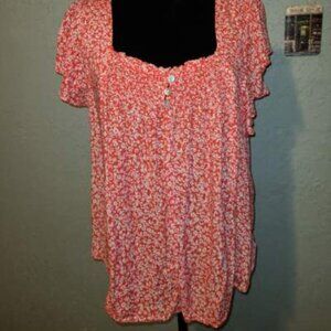 Draper James RSVP Ladies Blouse Red W/ Floral Design Size XL